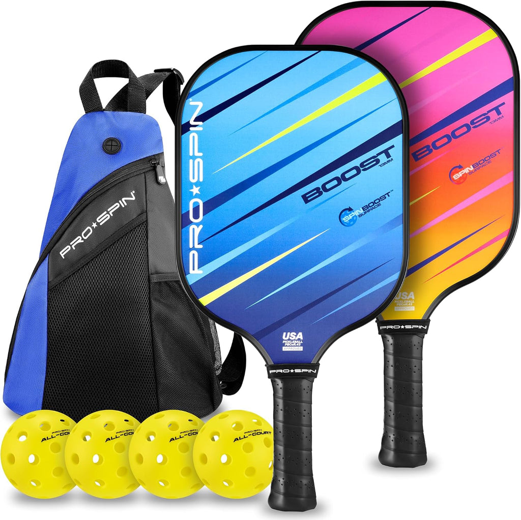 PRO-SPIN BOOST Paletas de Pickleball (Set de 2 o 4) con Pelotas para Todas las Superficies y Bolsa