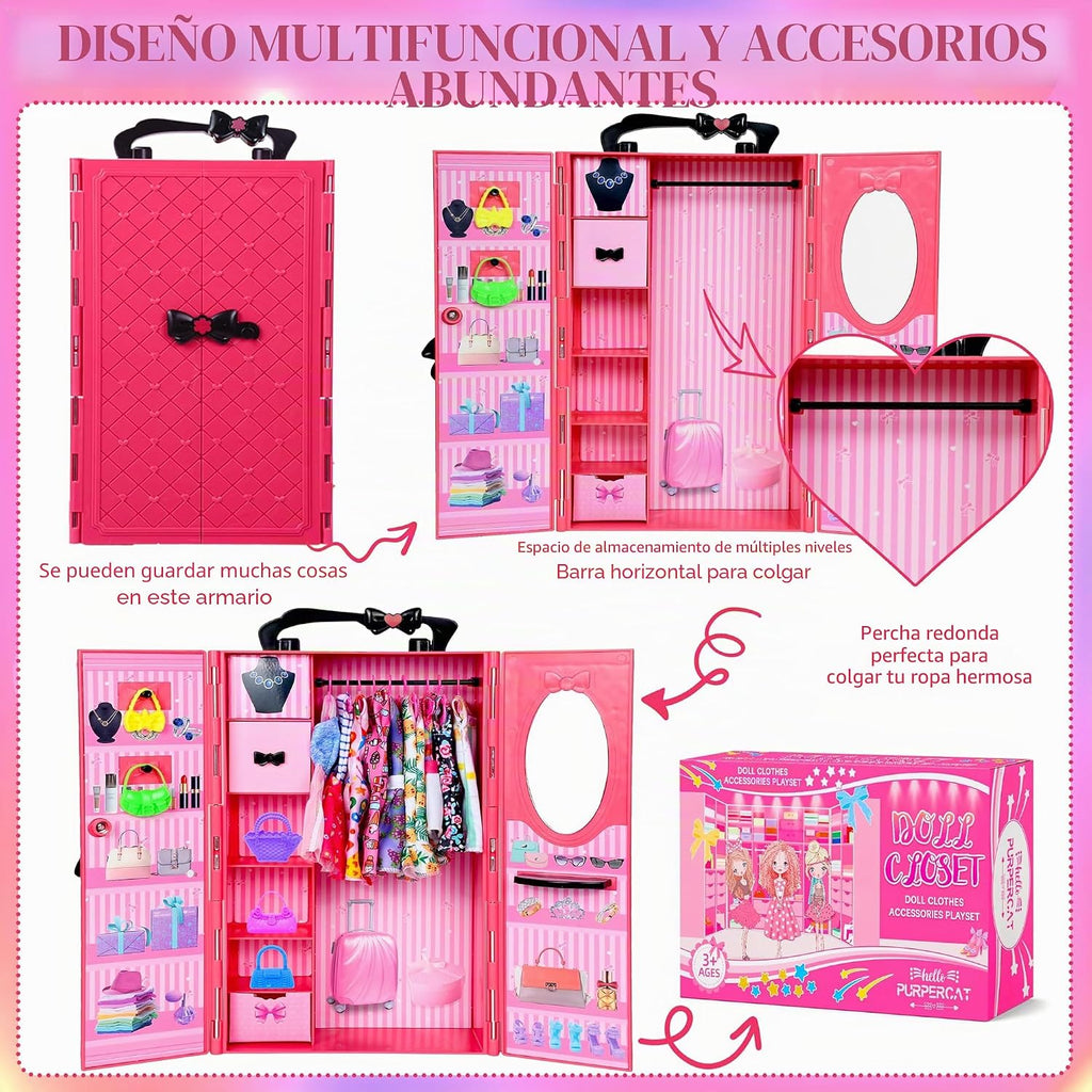 Juego de 150 piezas de ropa y accesorios para muñecas para niñas, vestidos de princesa, vestidos de moda, trajes de baño, tops, pantalones, zapatos, bolsas, joyas en el armario para muñecas de 11.5