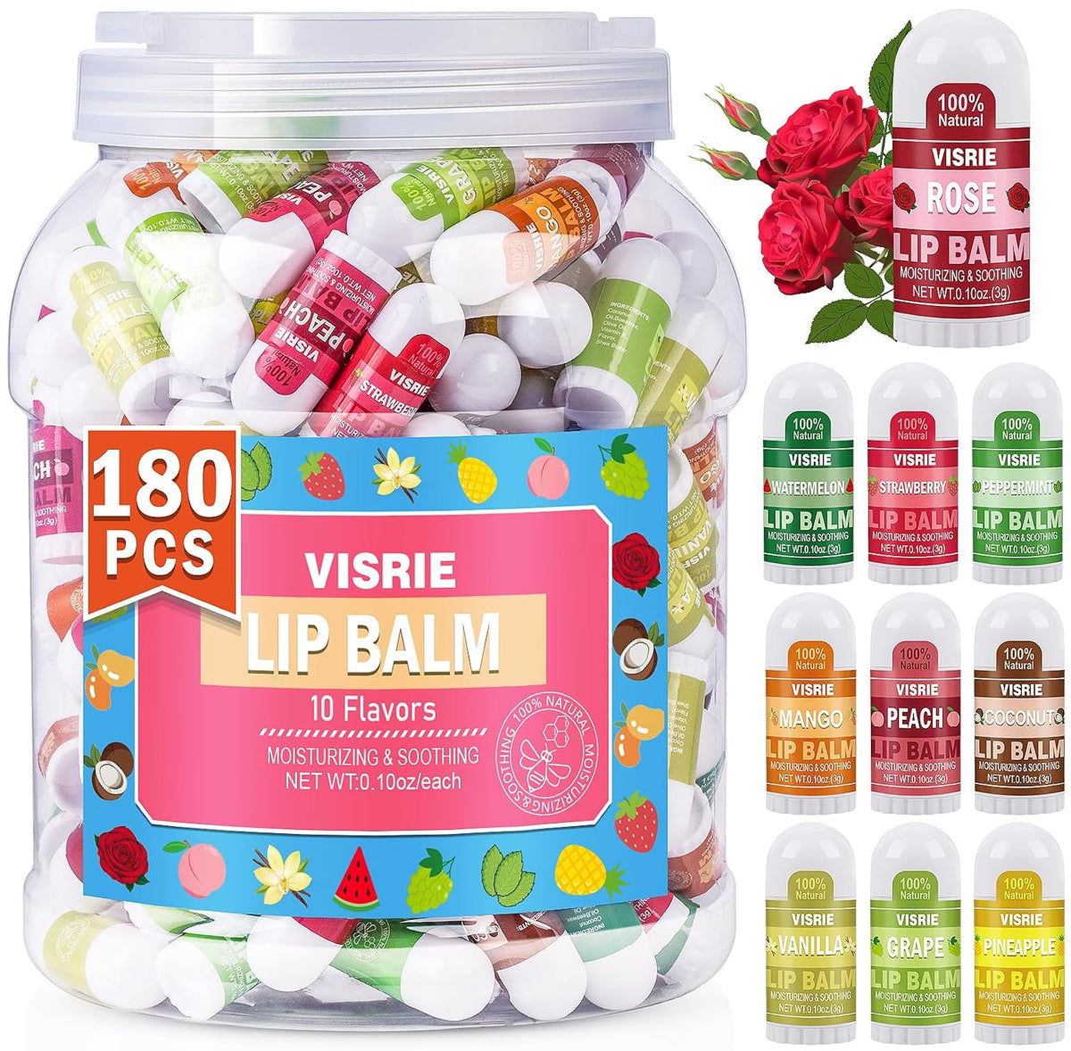 VISRIE Mini Bálsamo Labial 180 Pack, Bálsamo Labial a Granel con Vi...