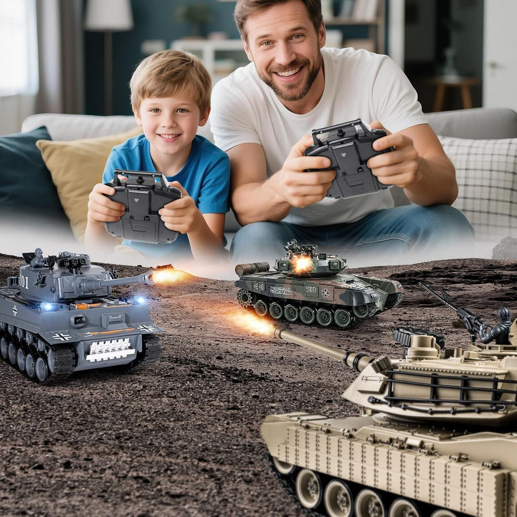 1/18 M1A2 Abrams - Tanque a control remoto de 2.4 G que dispara BBS con humo, sonido y luces, juguete modelo ejército de control remoto de 165 pies, vehículo militar todo terreno para mayores de 8 años