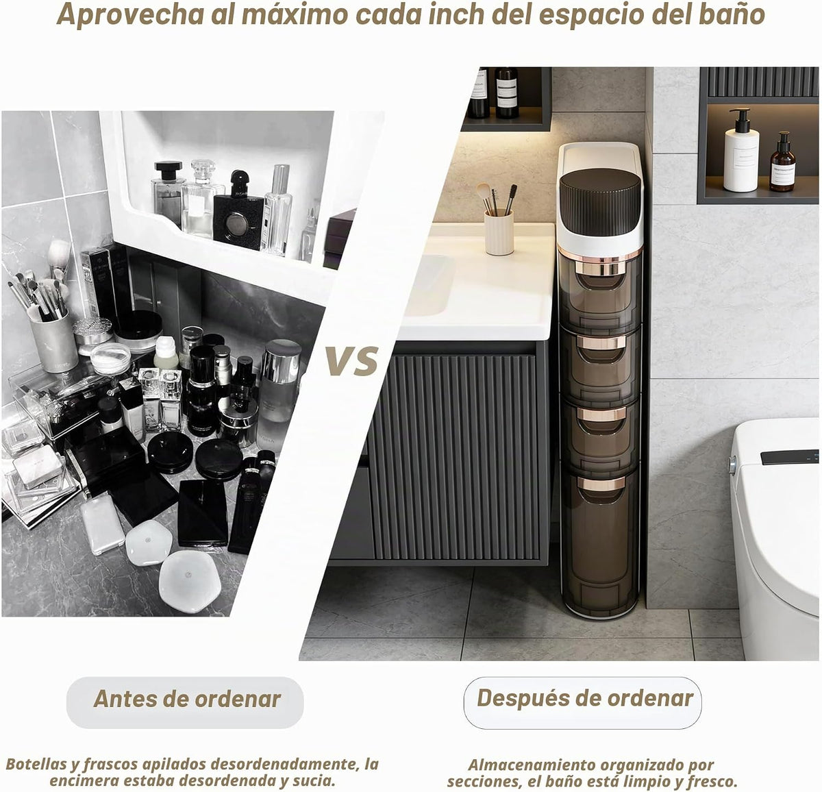 BGYMF Armario de almacenamiento estrecho de 4 niveles para baño, móvil