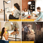Lámpara Anillo de luz con soporte, iluminación de zoom regulable de 15 W para computadora, oficina en casa, lectura, videollamadas, lámpara de pie de 66 pulgadas con brazo oscilante flexible, enchufe