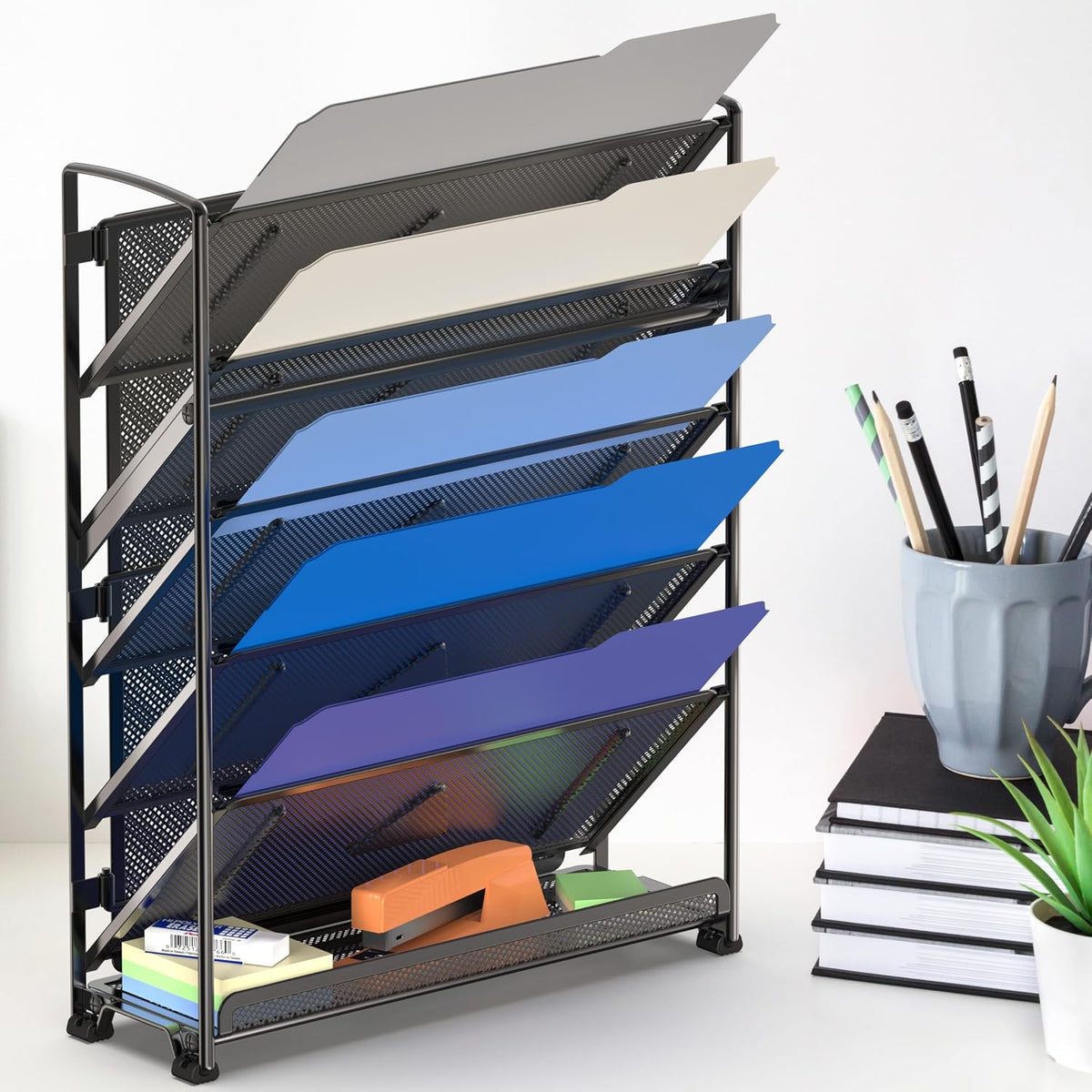 Simple Houseware Organizador de documentos y cartas para montar en pared, de 6 niveles, negro