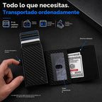 Cartera desplegable para hombre, Negro carbón, Minimalista - Capacidad para 4-6 tarjetas