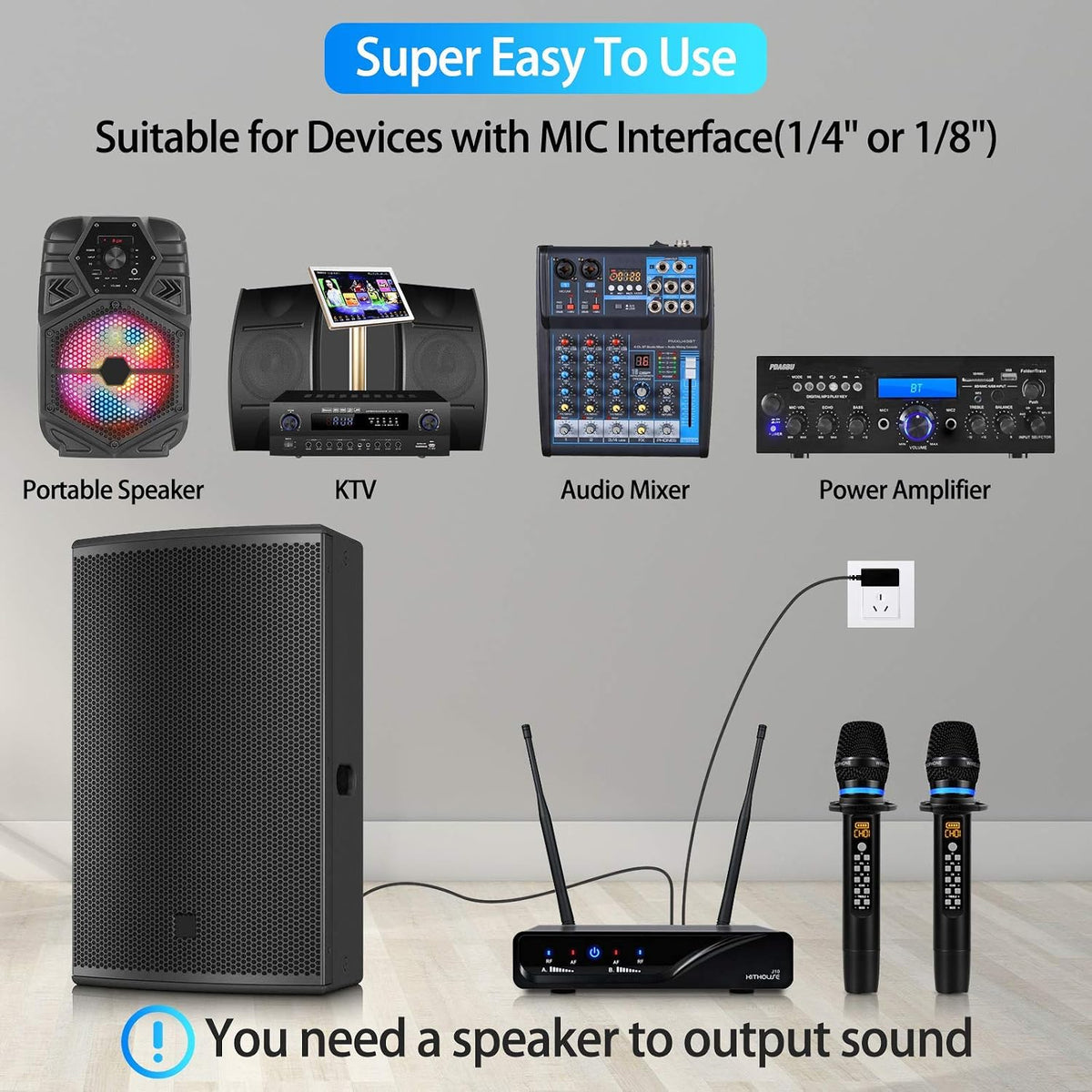 KITHOUSE Micrófono inalámbrico J10 Sistema de karaoke recargable