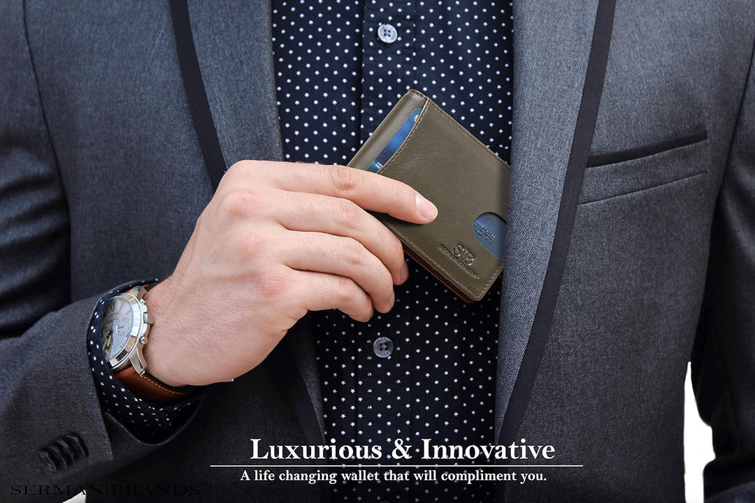 SERMAN BRANDS RFID Blocking Slim Bifold Genuine Leather Minimalist...