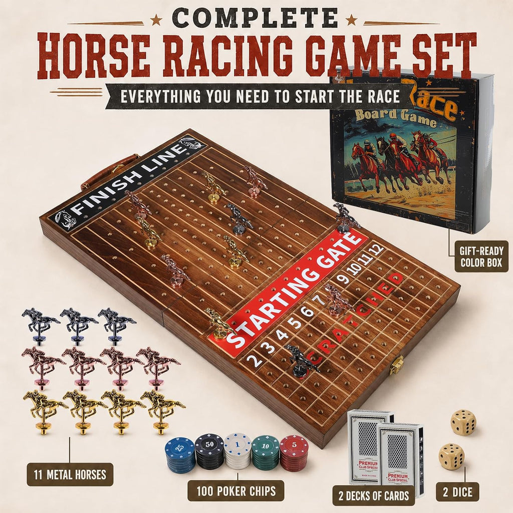 Horse Race Board Game Foldable Solid Wood Horse Racing Game