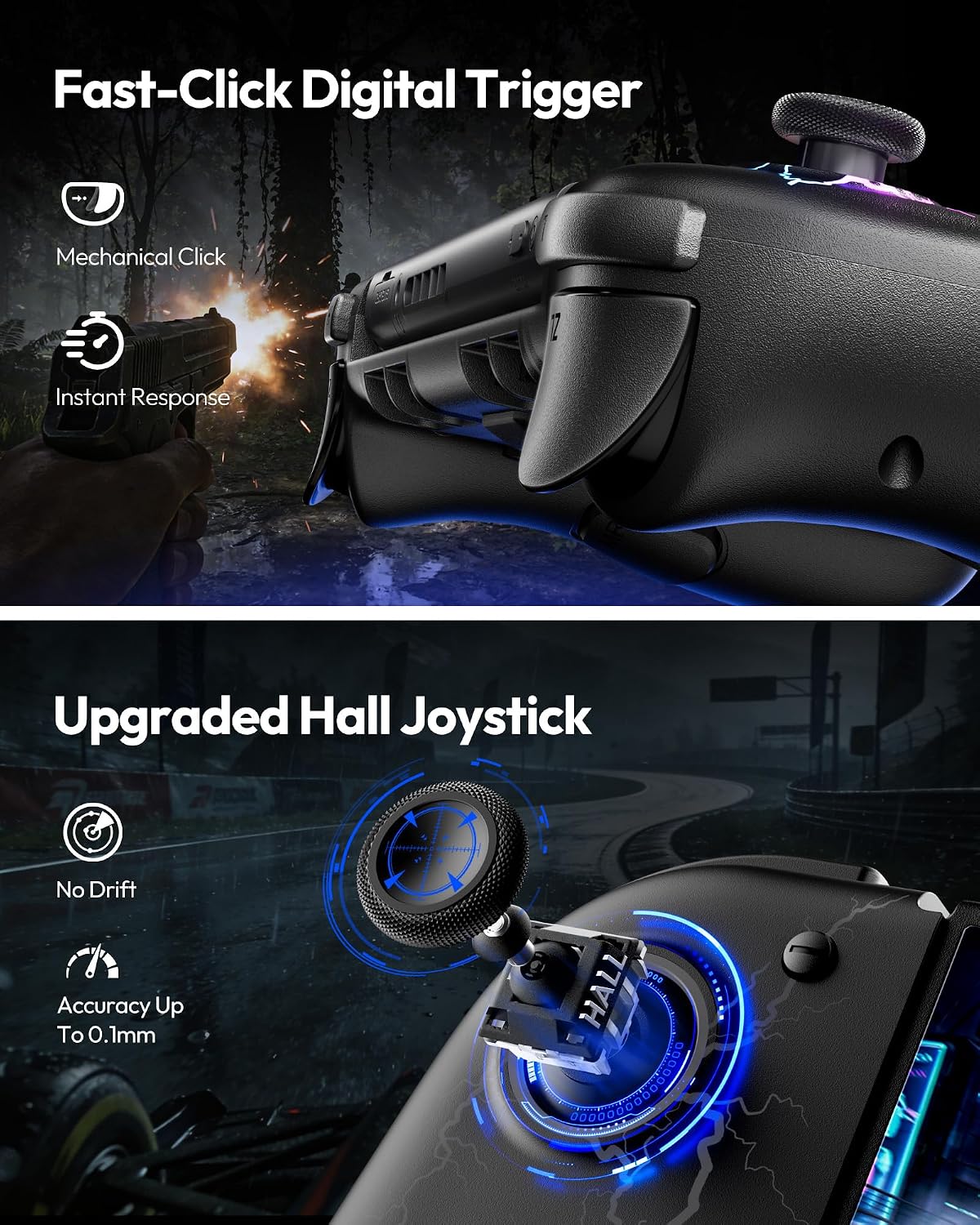 VOYEE controles Switch para Switch/OLED, con Joystick de efecto Hall negro