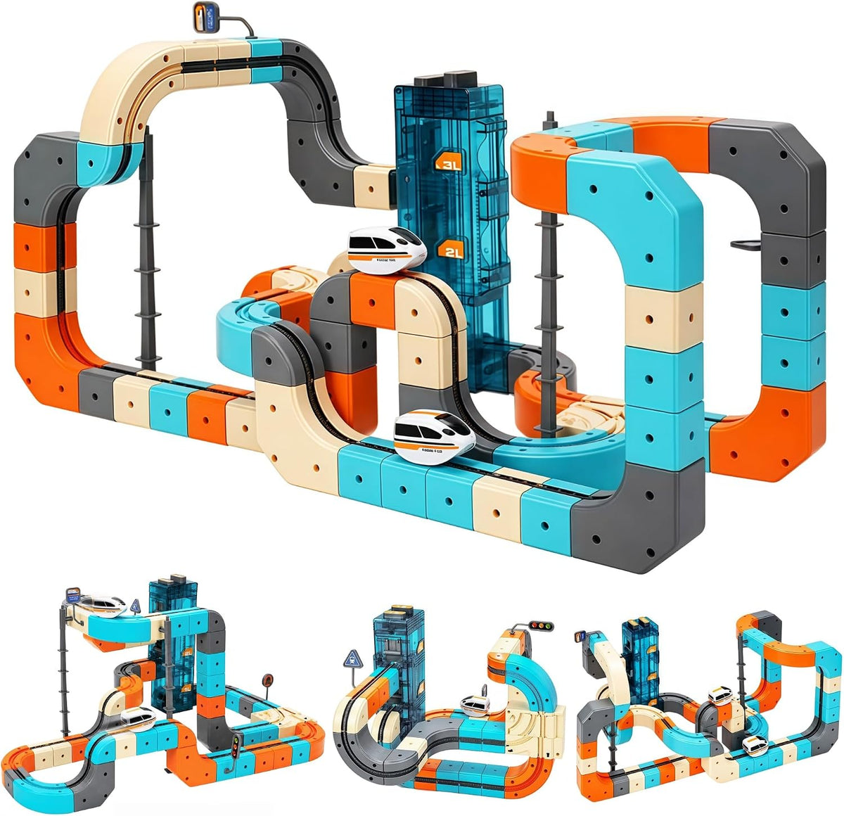 Juego de tren eléctrico, 106 piezas de cubo 3D que desafía la gravedad de
