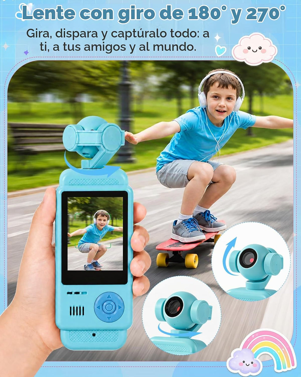 Cámara de mano para niños, cámara digital HD de 44MP 1080P para niños