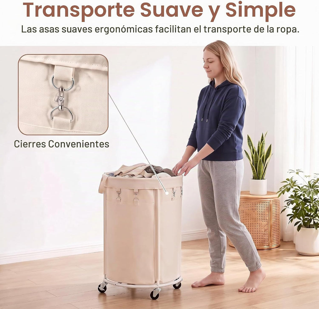 Cesta de lavandería de gran capacidad de 150 litros con ruedas, cesta de ropa y bolsa extraíble para el hogar, lavandería, dormitorio, baño, apartamento, dormitorio