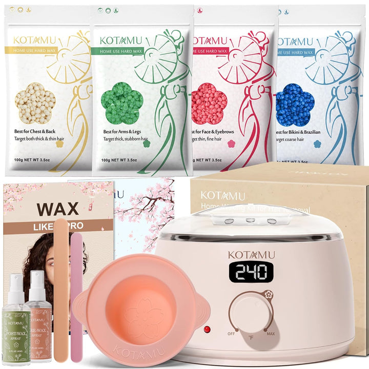 KOTAMU - Kit de depilación con cera para mujeres y hombres, calenta...