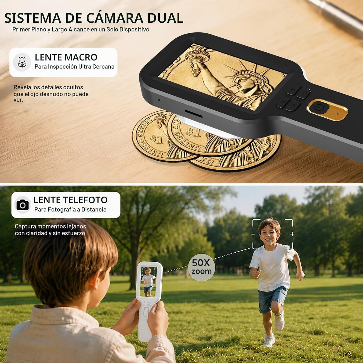 Microscopio Digital Portátil 500X, Pantalla HD IPS de 3", Ranador de Monedas y Joyas