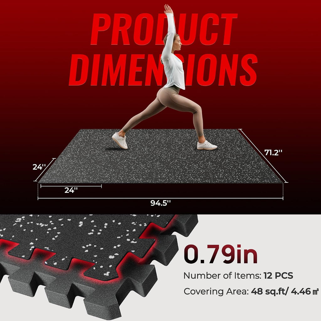 SUPERJARE Alfombrillas de Equipo de Ejercicio Extra Gruesas de 0.79'', 12 Piezas 48 Pies Cuadrados Baldosas de Piso con Parte Superior de Goma con Espuma EVA de Alta Densidad, Pisos de Gimnasio