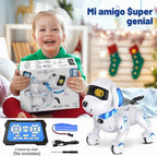Robot Dog - Robot robot de control remoto con baile cantante, juguete para niños, 17 funciones E Interactivo Perro para 6+, programable inteligente interactivo robótico mascotas, azul y blanco