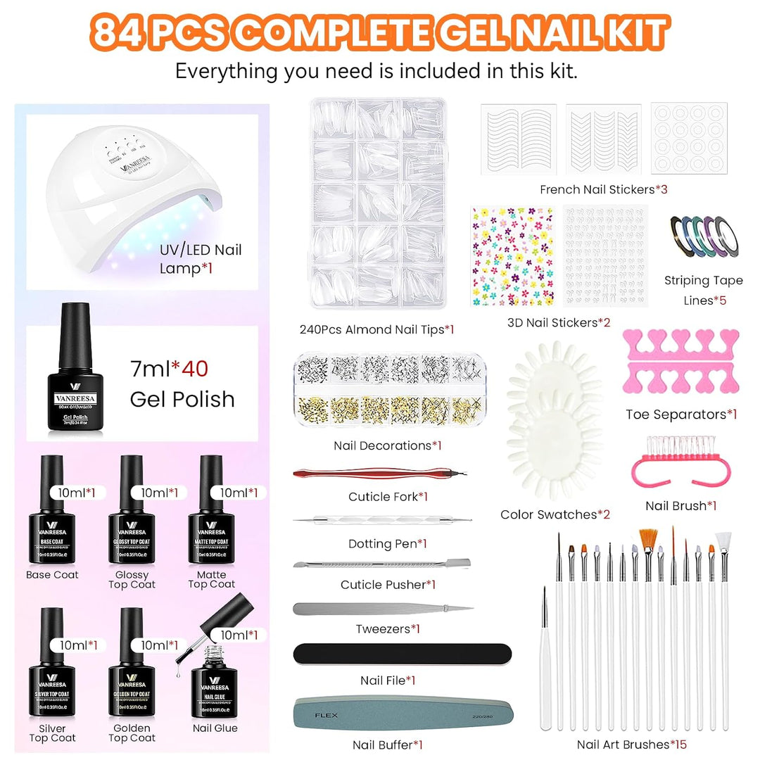 VANREESA Kit de 84 Piezas de Esmalte de Uñas en Gel con Luz UV y Pu...