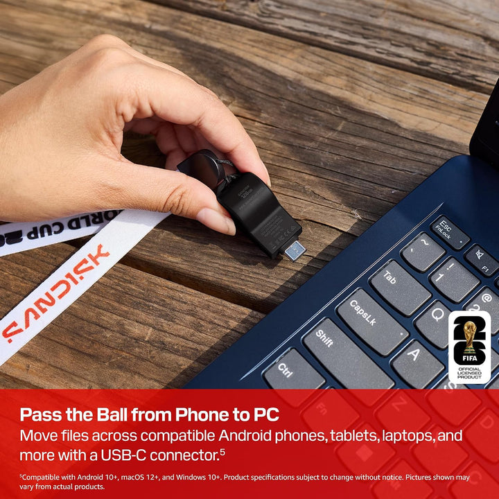 SANDISK Unidad flash USB-C de 128 GB, edición de la Copa Mundial de...
