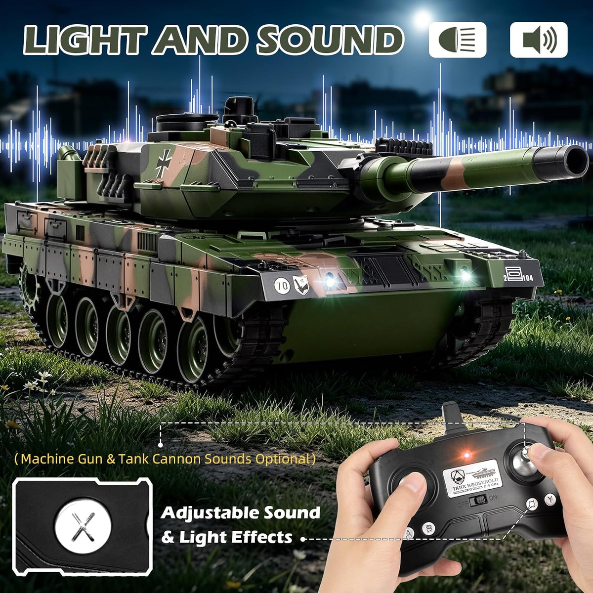 Set de tanque RC 1/22, juguete del ejército que dispara BBS con humo