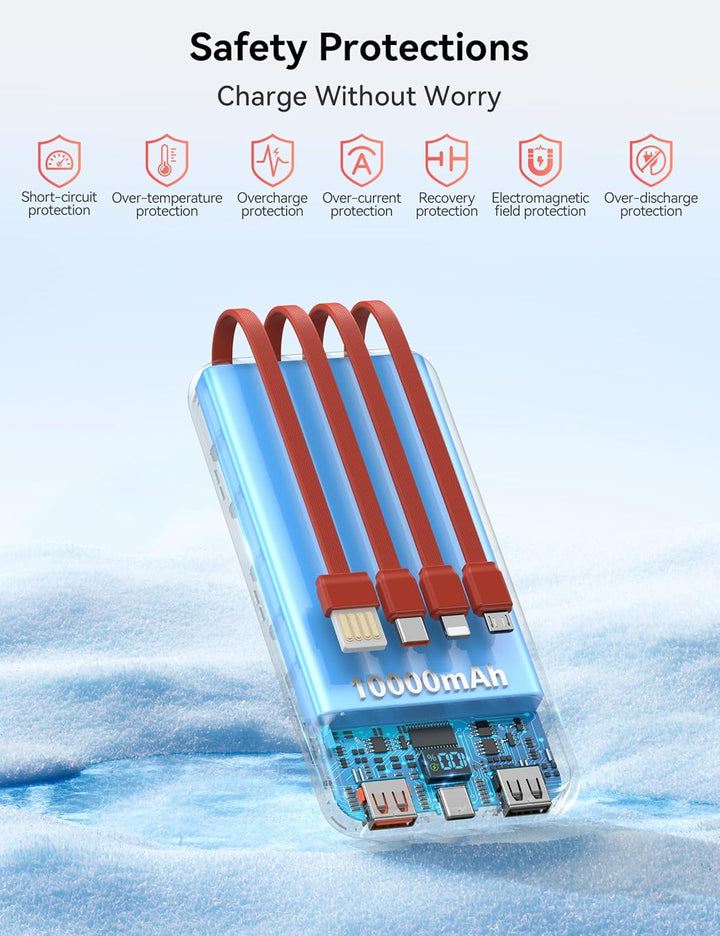 Cargador portátil de 10000 mAh integrado con 4 cables, cargador de...