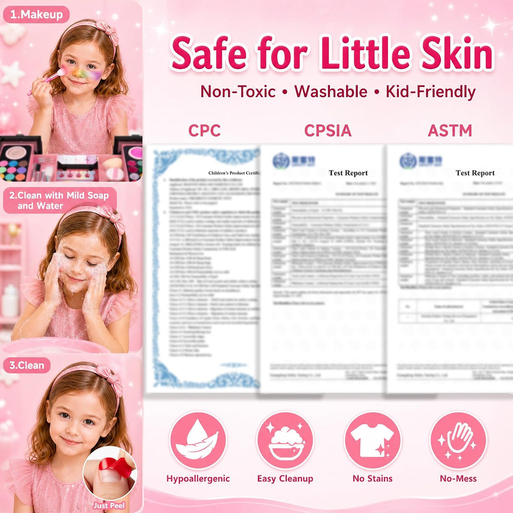 Juego de 59 piezas de maquillaje para niñas, juego de juguetes de maquillaje lavables para disfrazarse, juego de tocador de belleza con estuche de cosméticos, juguetes de cumpleaños para niñas