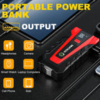 Scatach Arrancador de batería de coche de 3000 A, batería de arranque de 12 V portátil (hasta 9.0 L de gasolina y motor diesel de 7.0 L), caja de salto con 3 modos de linterna y cables de puente