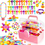 850 cuentas pop – Kit de fabricación de joyas para niñas de 3, 4, 5, 6, 7, 8 años, juguetes de artes y manualidades para niños, collar, pulsera, anillo, banda para el cabello, juego de broches de presión creatividad, regalos de cumpleaños para niños