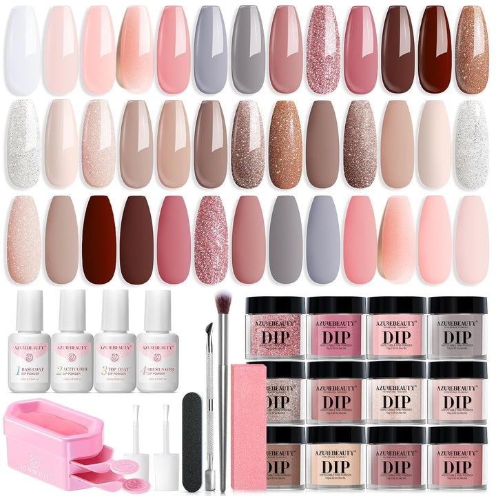 AZUREBEAUTY Kit de 31 piezas de polvo de inmersión para uñas, 20 co...