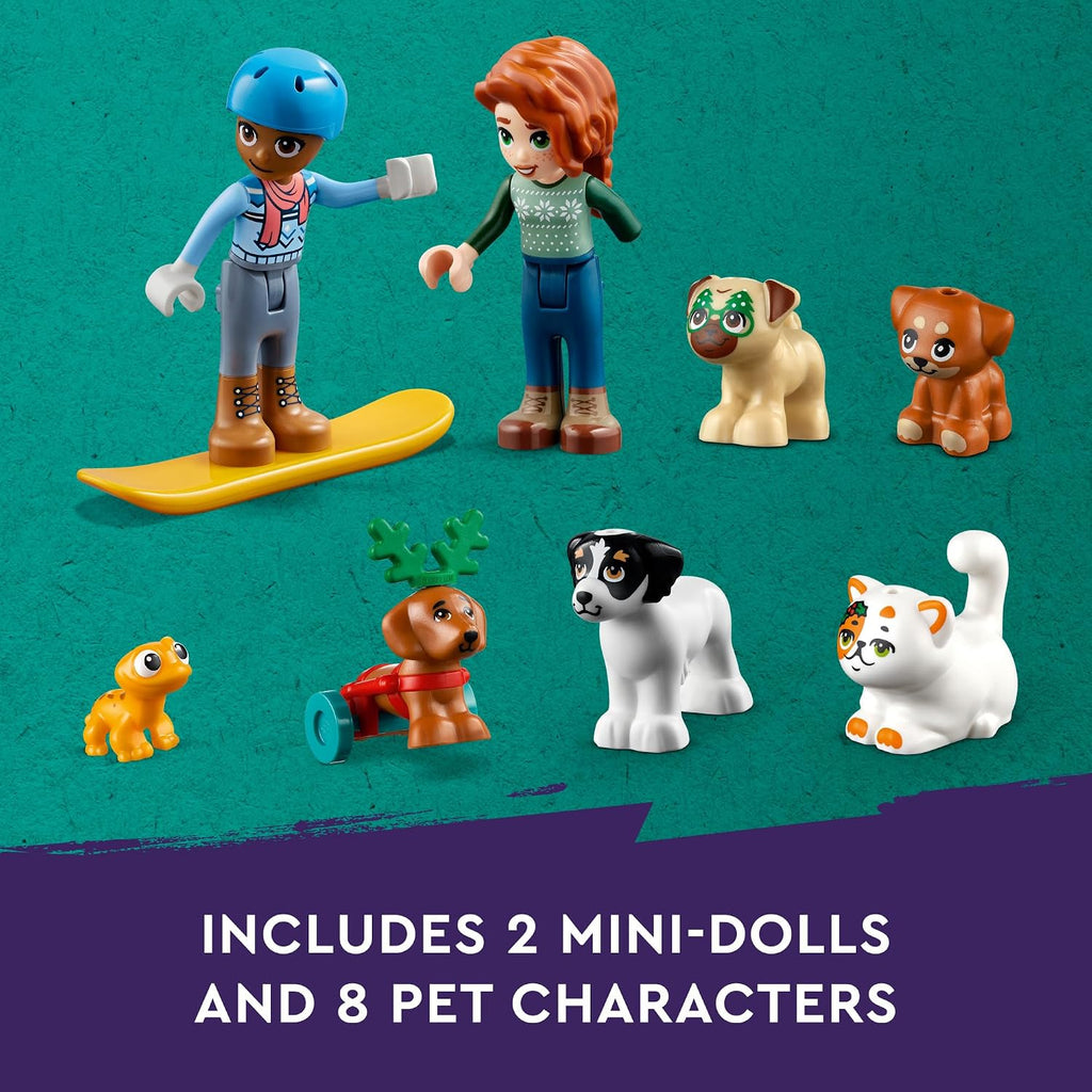 LEGO Friends - Calendario de Adviento 2023 41758, juego de cuenta regresiva de Navidad, 24 sorpresas diarias coleccionables, incluyendo 2 mini muñecas y 8 figuras de mascotas