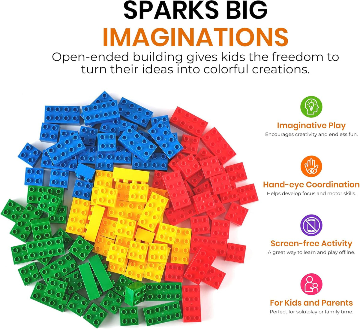 Strictly Briks Bloques grandes de juguete de construcción, compatible con Lego Duplo Set para niños pequeños y niños, juego creativo y aprendizaje, 108 juegos/colores básicos