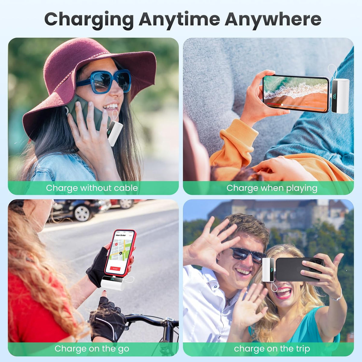 Cargador portátil mini para iPhone con cable USB C incorporado, bat...