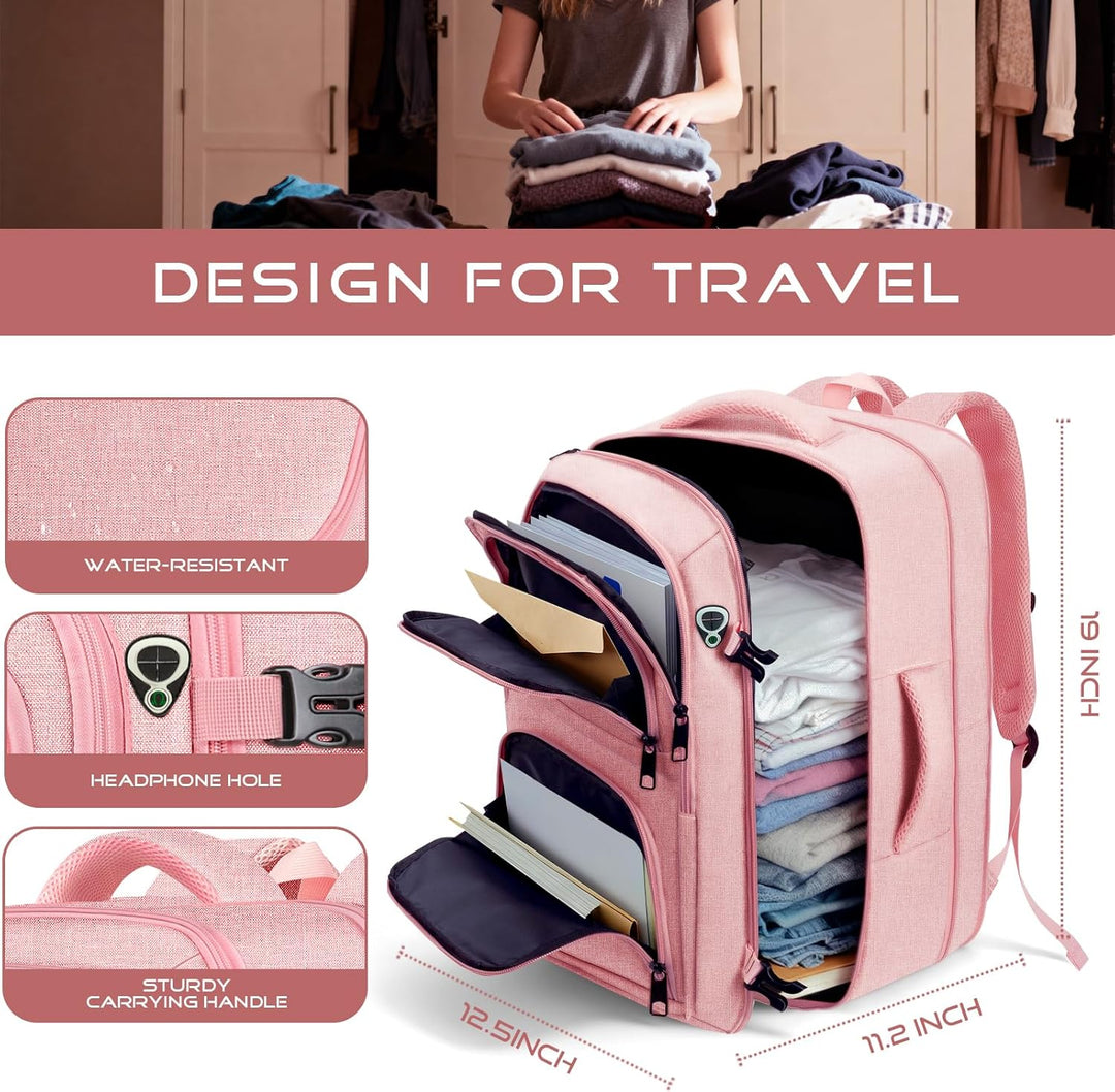 Fxcelets Mochila de viaje para mujer, mochila de transporte expansi...