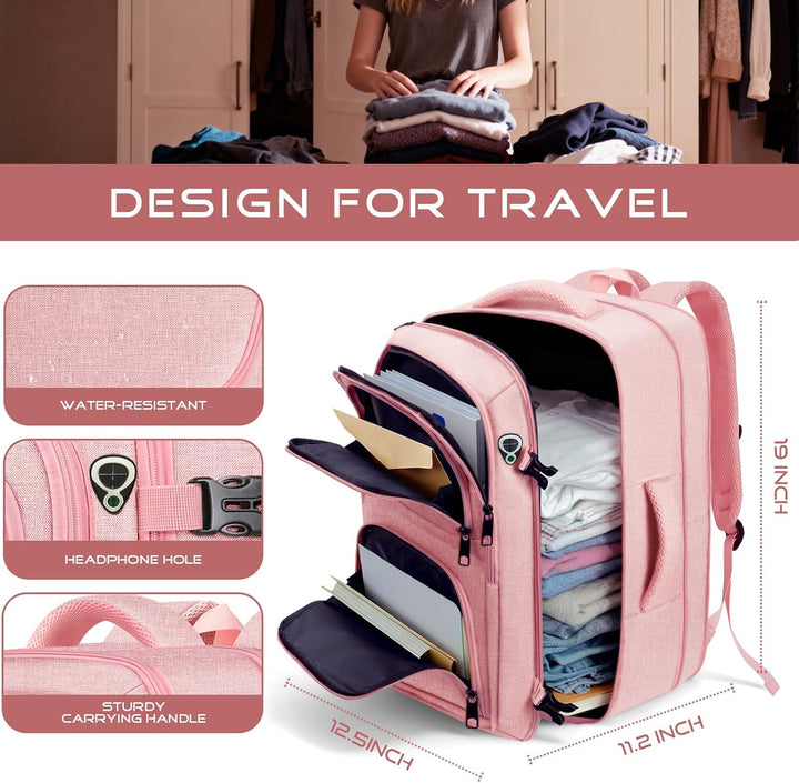 Fxcelets Mochila de viaje para mujer, mochila de transporte expansi...