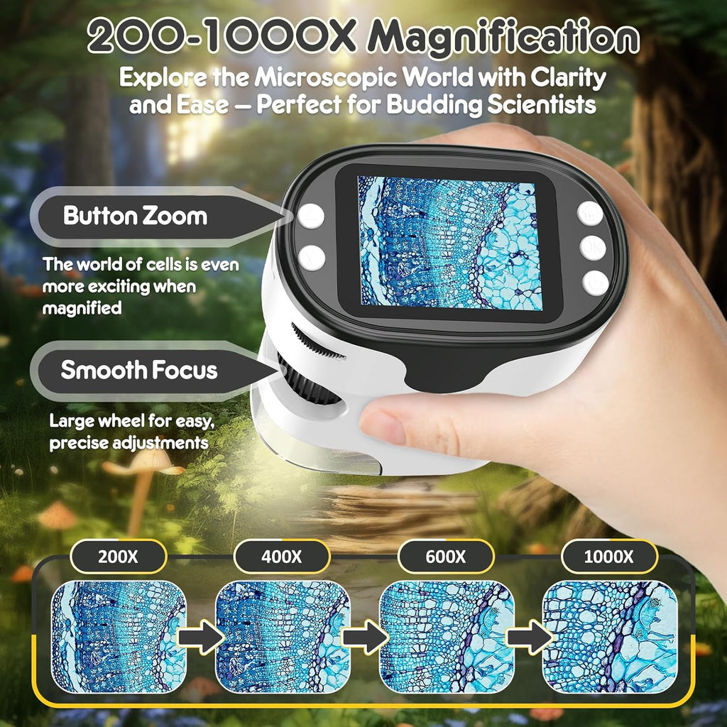 Microscopio digital infantil para ciencia: Kit STEM completo de juguete para edades 4-12