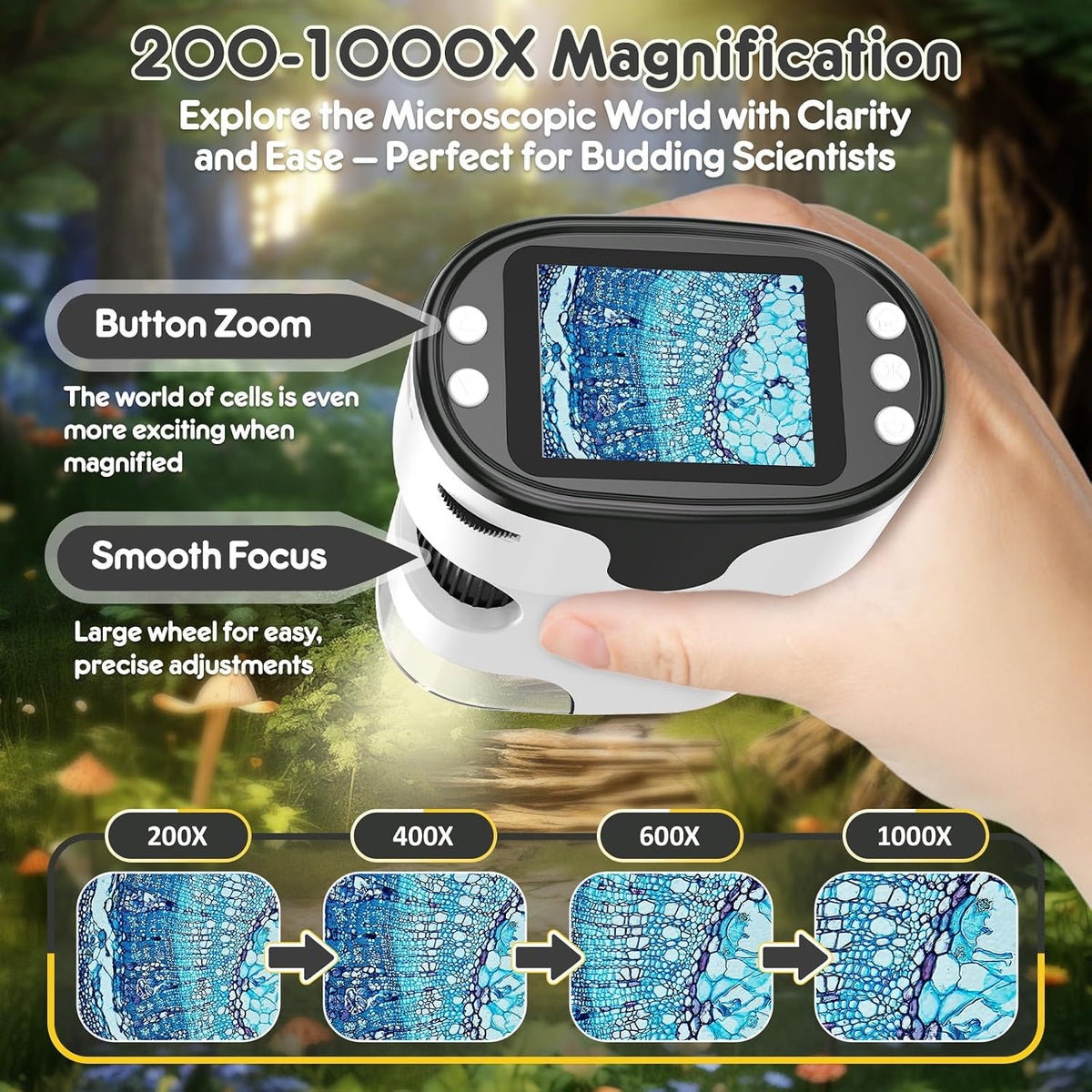 Microscopio digital infantil para ciencia: Kit STEM completo de juguete para edades 4-12