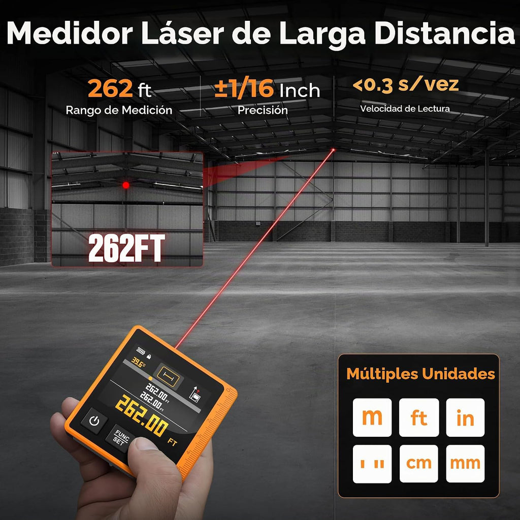 Herramienta de medición láser, medición láser de 262 pies con buscador de ángulo digital y nivel