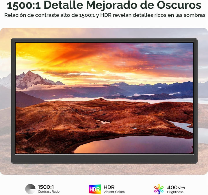 WGK Monitor portátil de 14 pulgadas FHD1200P ultradelgado para moni...