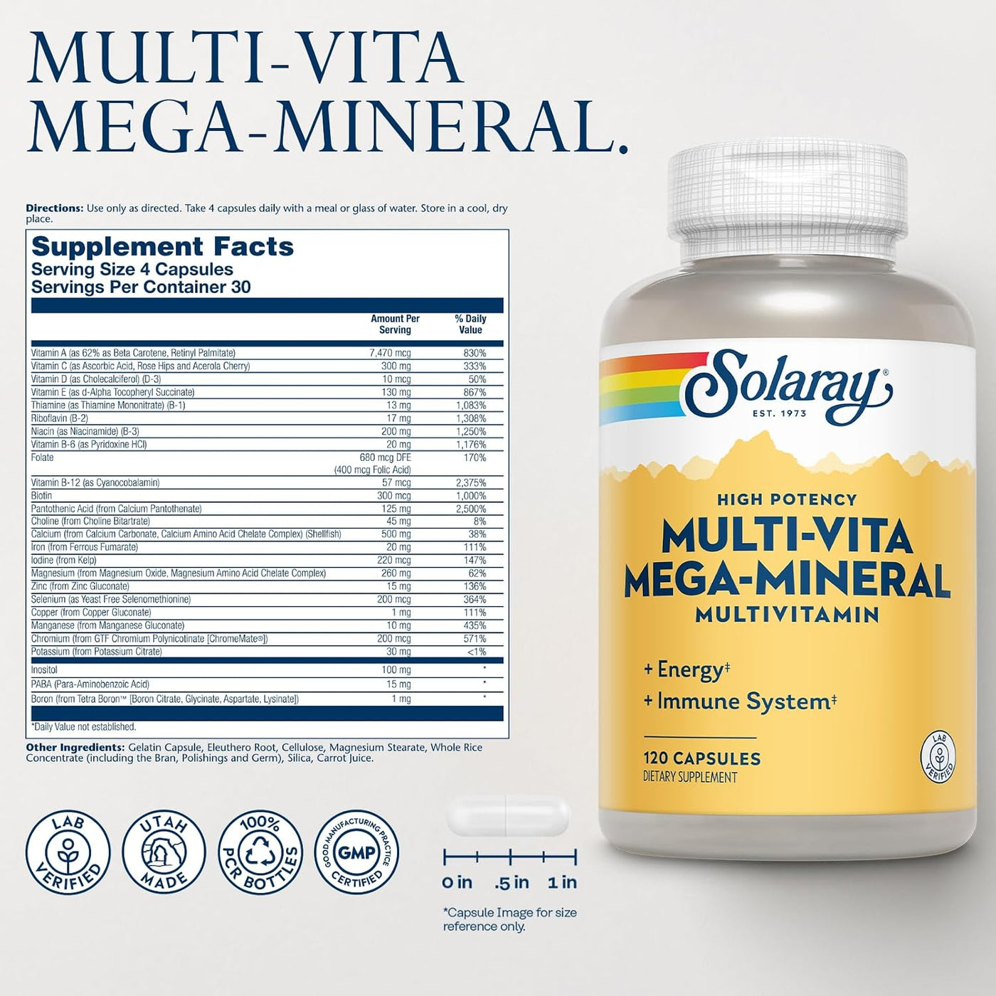 SOLARAY Multi-Vita Mega-Minerales Cápsulas Multivitamínicas | 120 u...