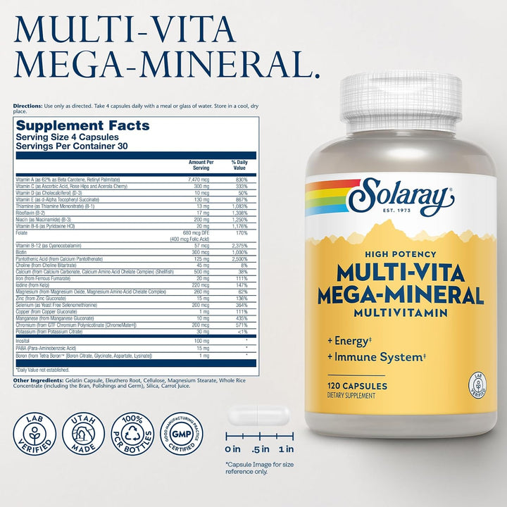 SOLARAY Multi-Vita Mega-Minerales Cápsulas Multivitamínicas | 120 u...