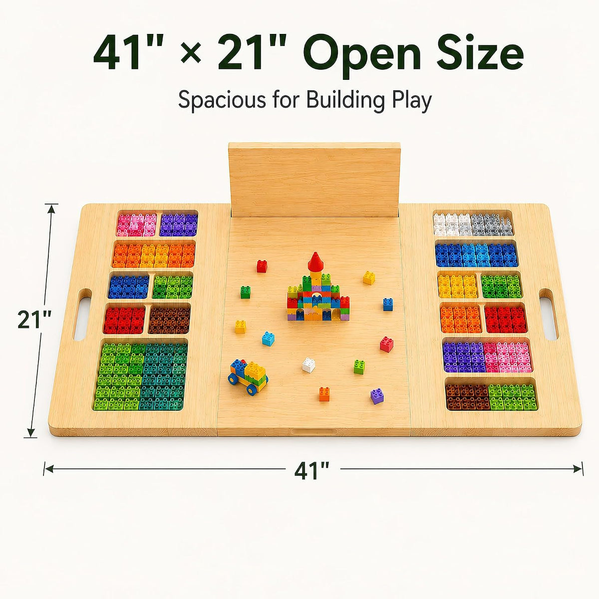 Bandeja/Falda de Construcción Plegable para Lego, Mesa de Construcción de Madera Grande, 41 x 21 in
