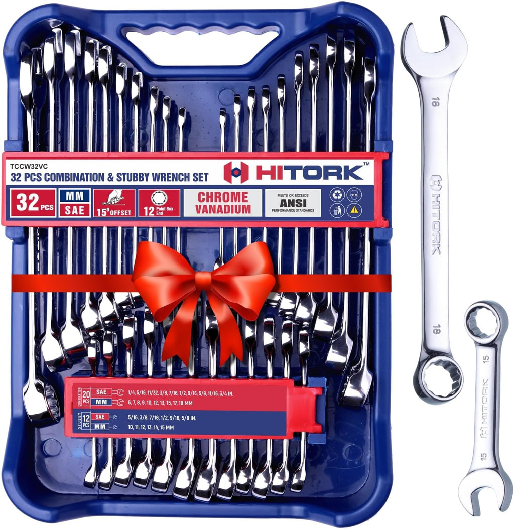 HITORK Juego de llaves combinadas de 32 piezas, SAE y métricas