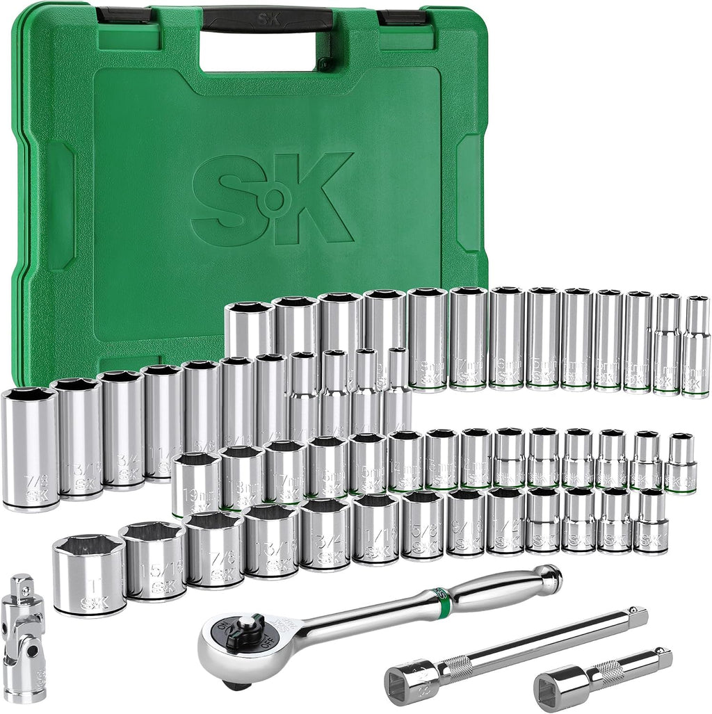SK Juego de llaves de vaso de 3/8" con trinquete 216-P, SAE y métrico