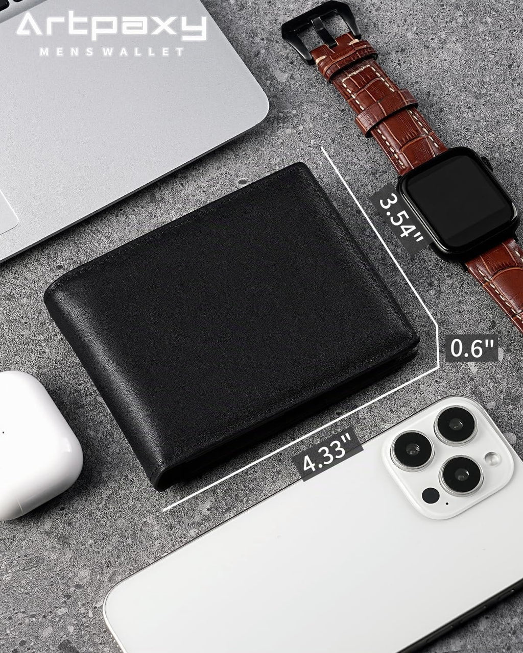 Artpaxy Billetera plegable para hombre con bloqueo RFID de cuero genuino, Negro, Casual