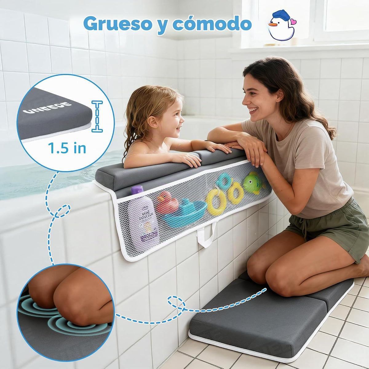 Juego de rodilleras y coderas de baño para bebé, tapete de baño de espuma viscoelástica de 1.5 pulgadas de grosor