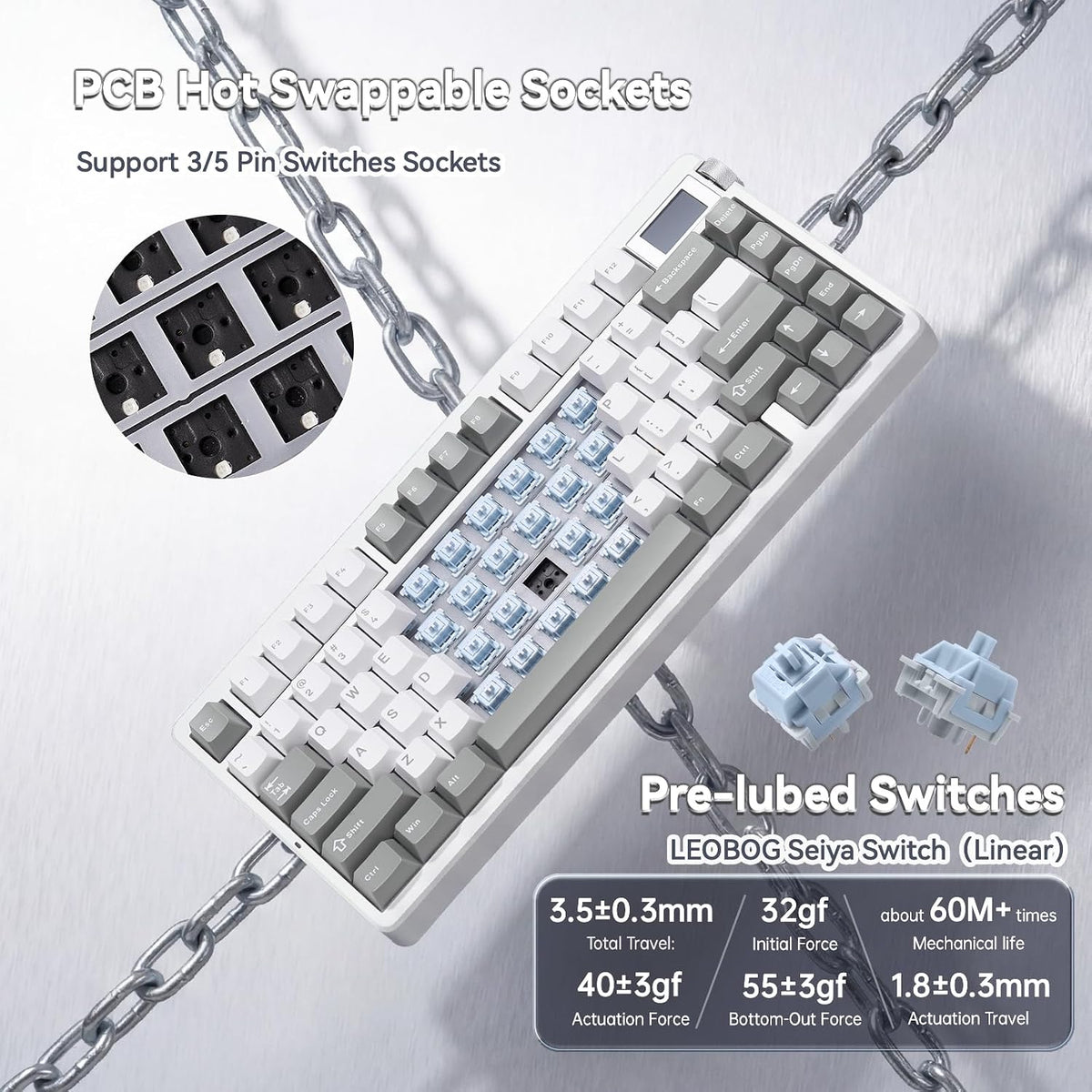 X Aula Nova75 - Teclado mecánico inalámbrico 75% para computadora,...
