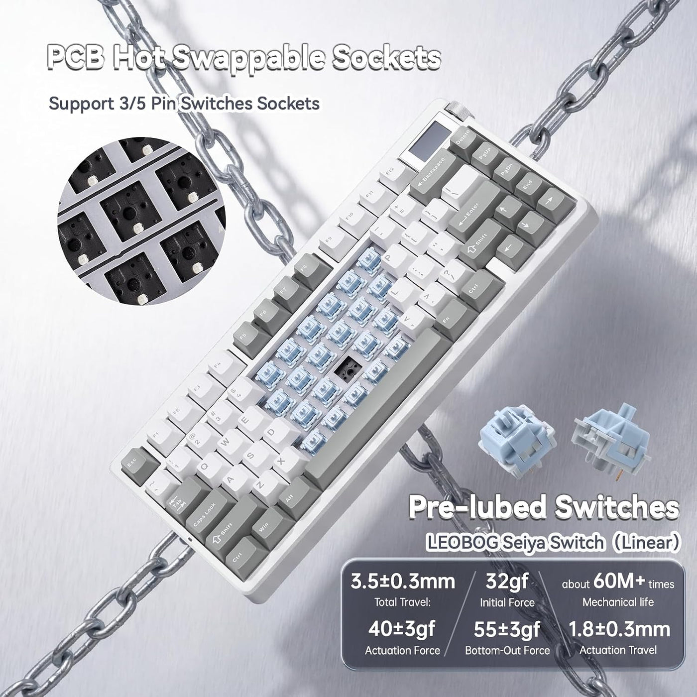 X Aula Nova75 - Teclado mecánico inalámbrico cremoso con pantalla d...