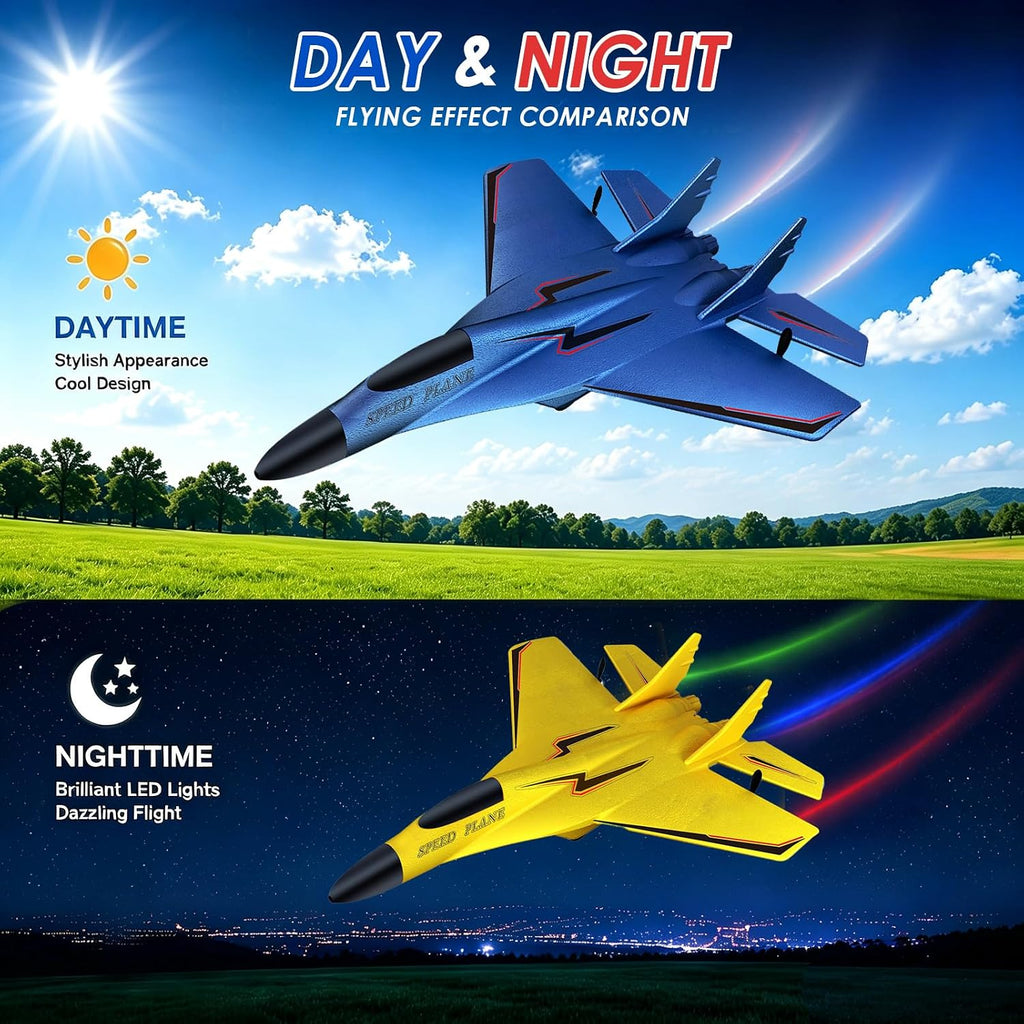 MAXBECK Avión inalámbrico de juguete con luces Su-35 Rc planeador de 2 canales 2.4 GHZ, aviones de control remoto de espuma al aire libre para aviones Hobby Rc