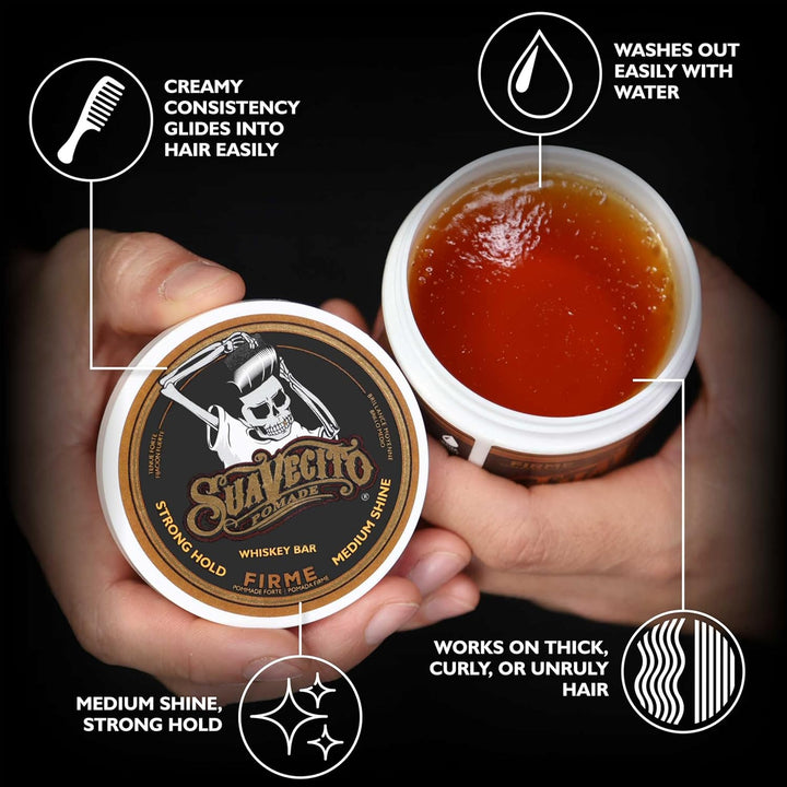 Suavecito Pomade Firme (Strong) Hold Whisky Bar Scent 4 oz - Pomada...