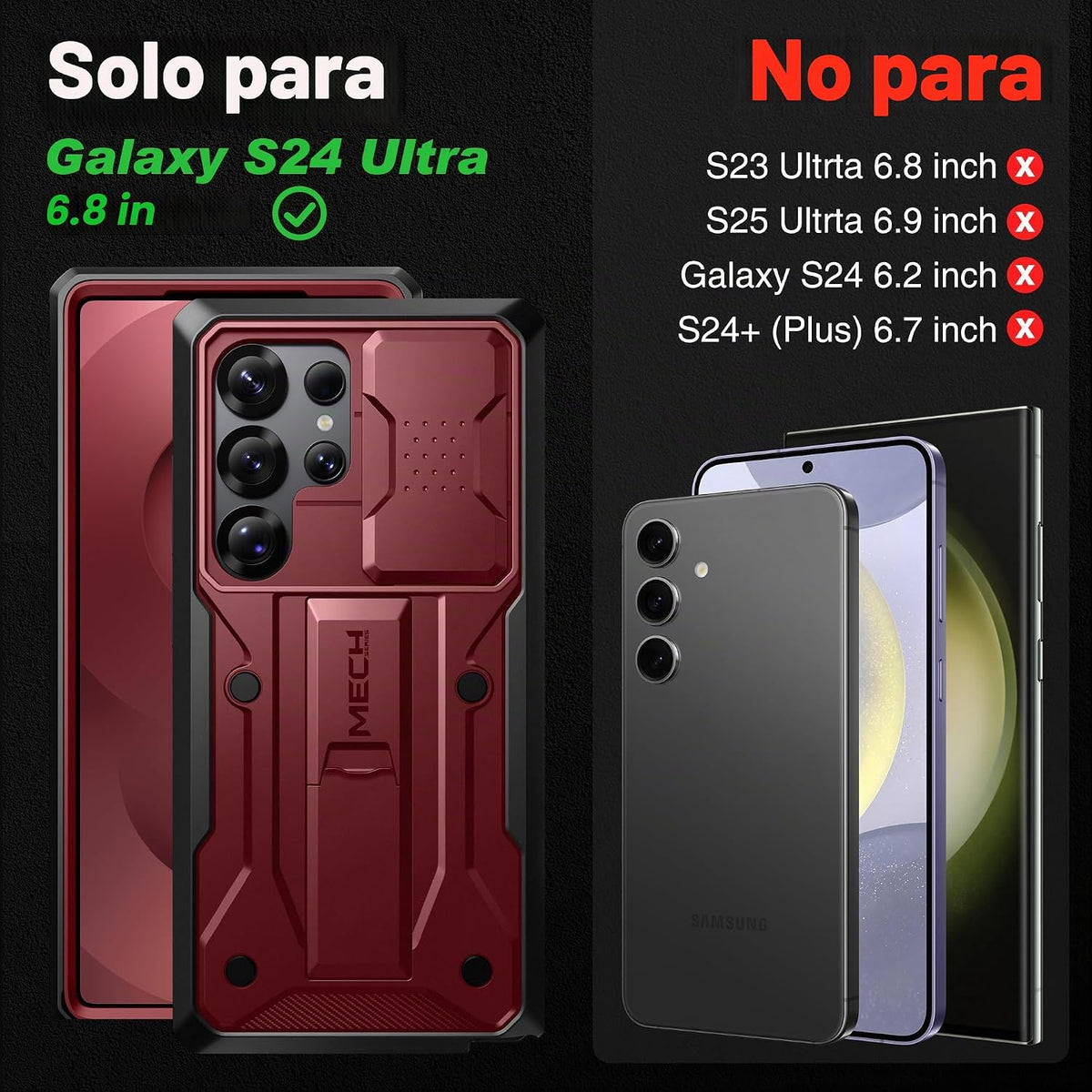 TONGATE - Funda para Samsung Galaxy S24 Ultra, 2 marcos frontales y soporte, color granate