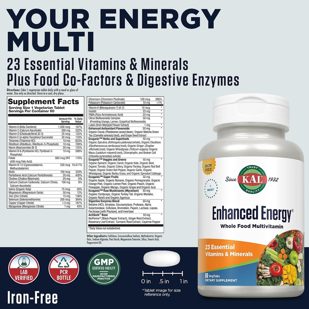 KAL Suplemento energético mejorado, multivitamínico de alimentos in...