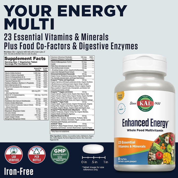 KAL Suplemento energético mejorado, multivitamínico de alimentos in...